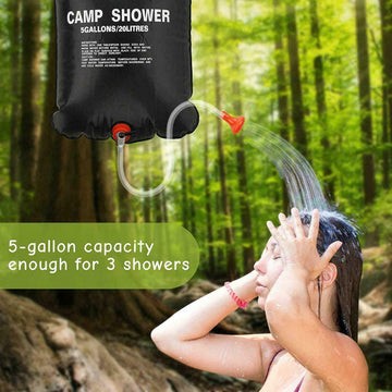 Solar Shower Bag for Camping - Portable Outdoor Shower with Removable Hose and On-Off Switch