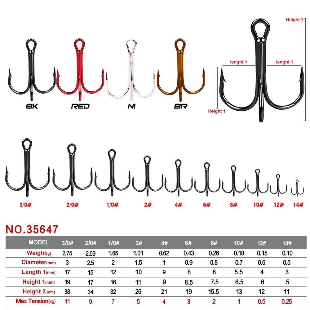 500 pcs Sunlure Carbon Steel Treble Hooks