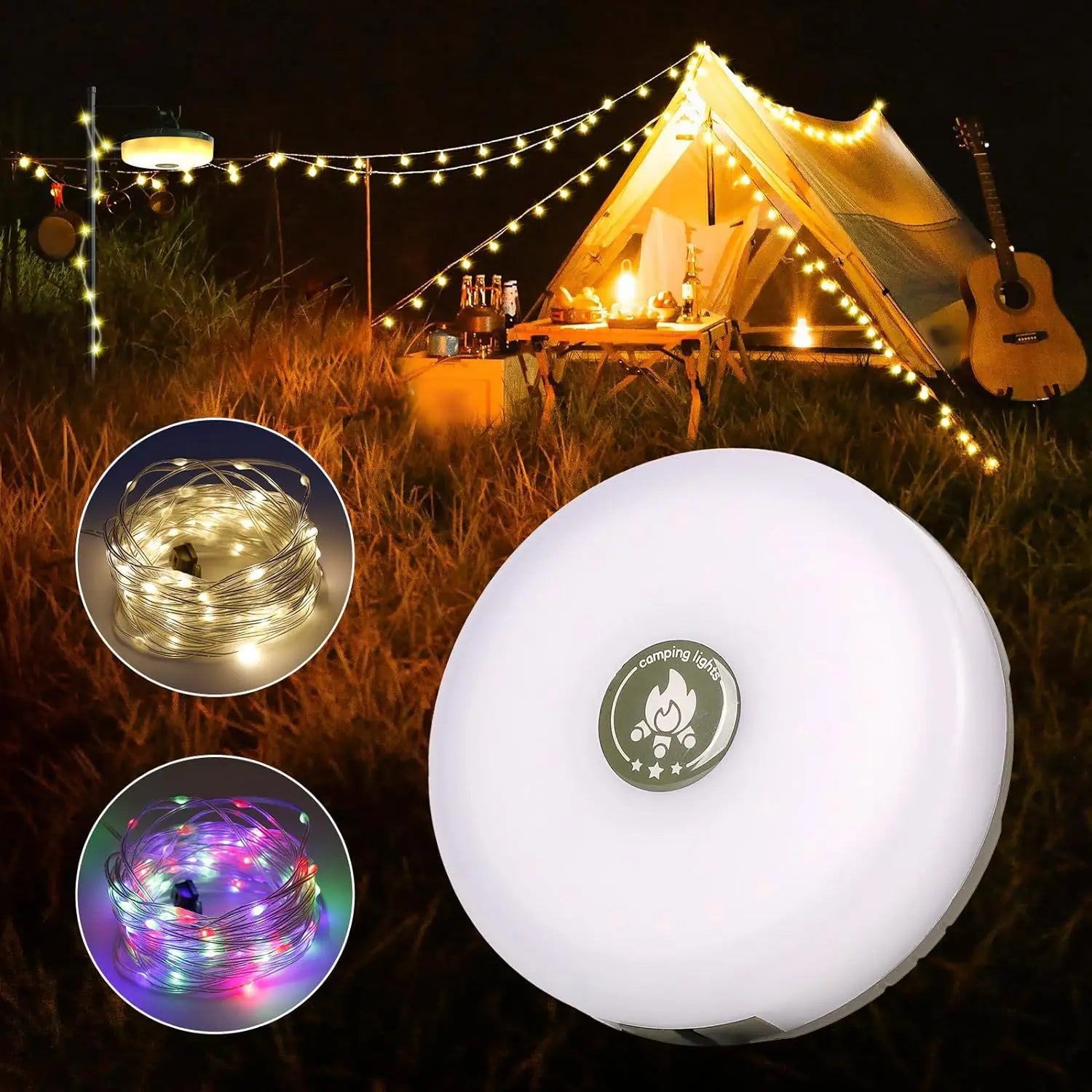 Rechargeable LED Camping String Light - 8 Modes, Magnetic, USB Charging