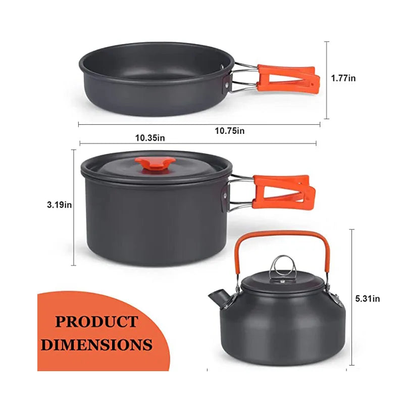 Camping Cookware Kit for Traveling, Trekking, Hiking Supplies